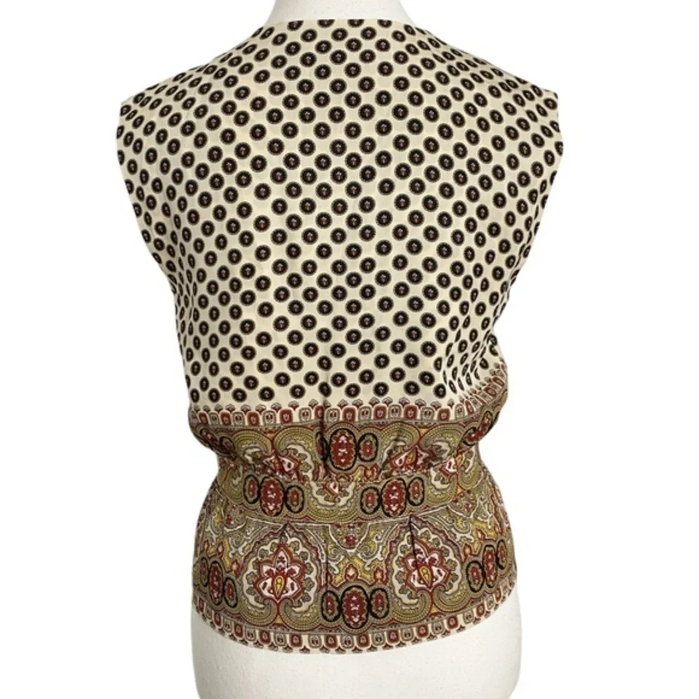 Anthropologie Fei 100% Silk Mix Print Tie-Front Peplum Blouse Boho Eclectic Y2K - Picture 2 of 10